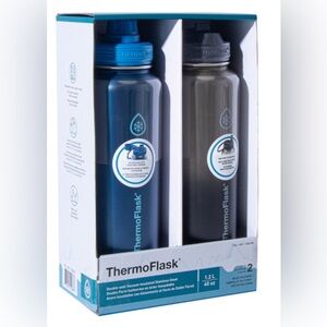 ThermoFlask Insulated Stainless Steel Water Bottle Set - Blue and Gray
